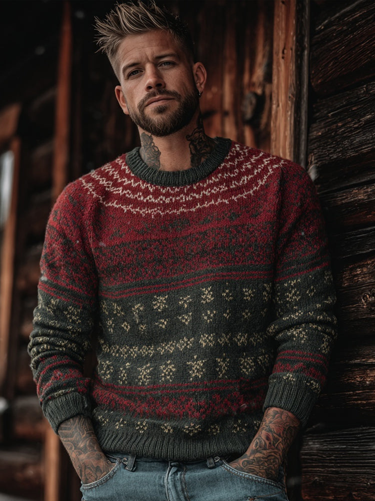 Men's Retro Style Christmas Inspired Pattern Cozy Knit Sweater artswardrobe