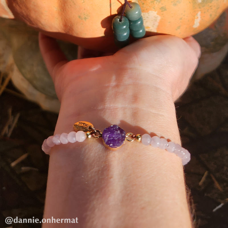 Adjustable Amethyst Healing Bracelet With Strawberry and Green Aventurine