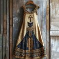 Comstylish Vintage Ancient Egyptian Bastet Art Black Cat Graphics Linen Sleeveless Mini Dress