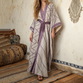Women's Vintage Line Art  Linen V-neck Robe artswardrobe