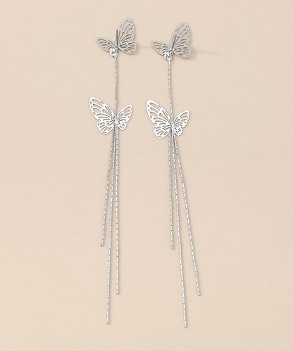 White Butterfly Tassel Zircon Drop Earrings