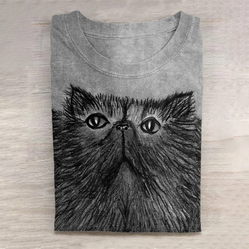 Women's Persian Cat Folk Art Casual T-Shirt elevenforest