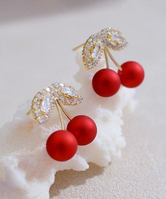Red Alloy Zircon Cherry Stud Earrings