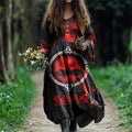 Women's Viking Skull Rune Print Cotton And Linen Dress artswardrobe