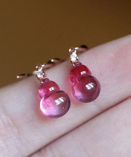 Purple Red Sterling Silver Overgild Crystal Gourd Drop Earrings
