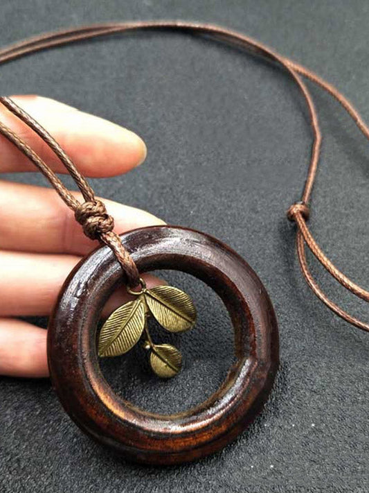 Handmade Wood Geometric Leaf Necklace