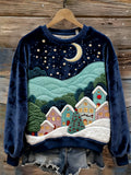 Comstylish Christmas Snowy Silent Night Landscape Cozy Plush Sweatshirt