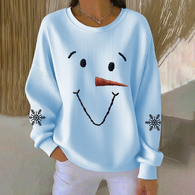 Comstylish Women's Christmas Snowman Snowflake Print Crew Neck Casual Sweatshirt