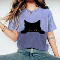 Abstract Creative Peek-A-Boo Black Cat Pattern Print Cotton Graphic T-Shirt elevenforest