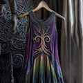 Vintage Viking Celtic Tree Gradient Linen Comfy Midi Dress artswardrobe