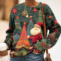 Comstylish Women's Colorful Christmas Tree & Santa Embroidery Art Casual Sweatshirt
