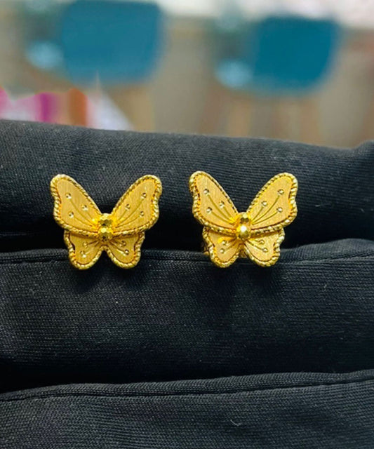 Diy Yellow Sterling Silver Overgild Crystal Butterfly Stud Earrings