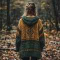Irish Vintage Jacquard Contrast Hooded Sweater Cardigan artswardrobe