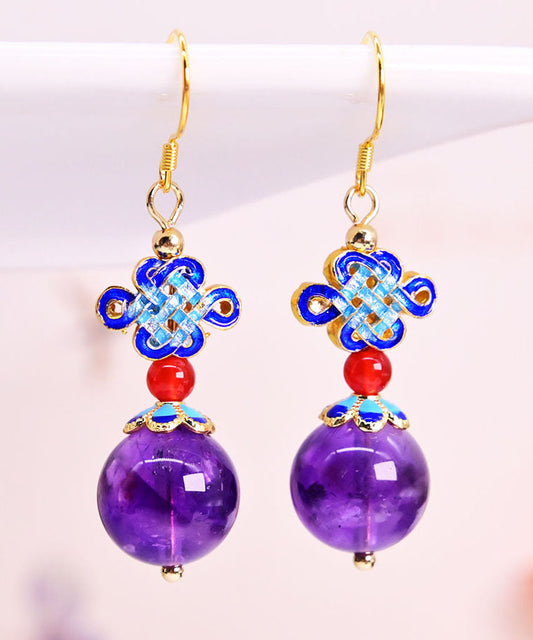 Purple Sterling Silver Overgild Crystal Zircon Drop Earrings