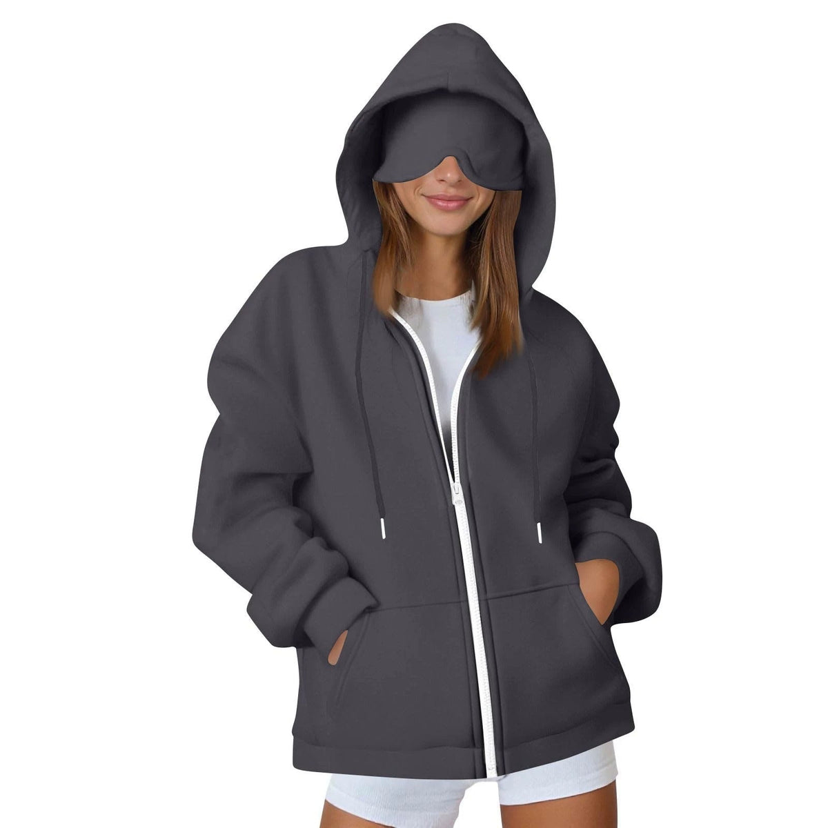 Comstylish Unisex Airplane Mode Travel Casual Cotton Blend Eye Mask Zipper Hoodie