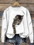 Cat Scratch Print Linen Blend Sweatshirt elevenforest