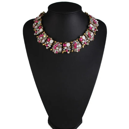 Colorblock Copper Overgild Gem Stone Gratuated Bead Necklace