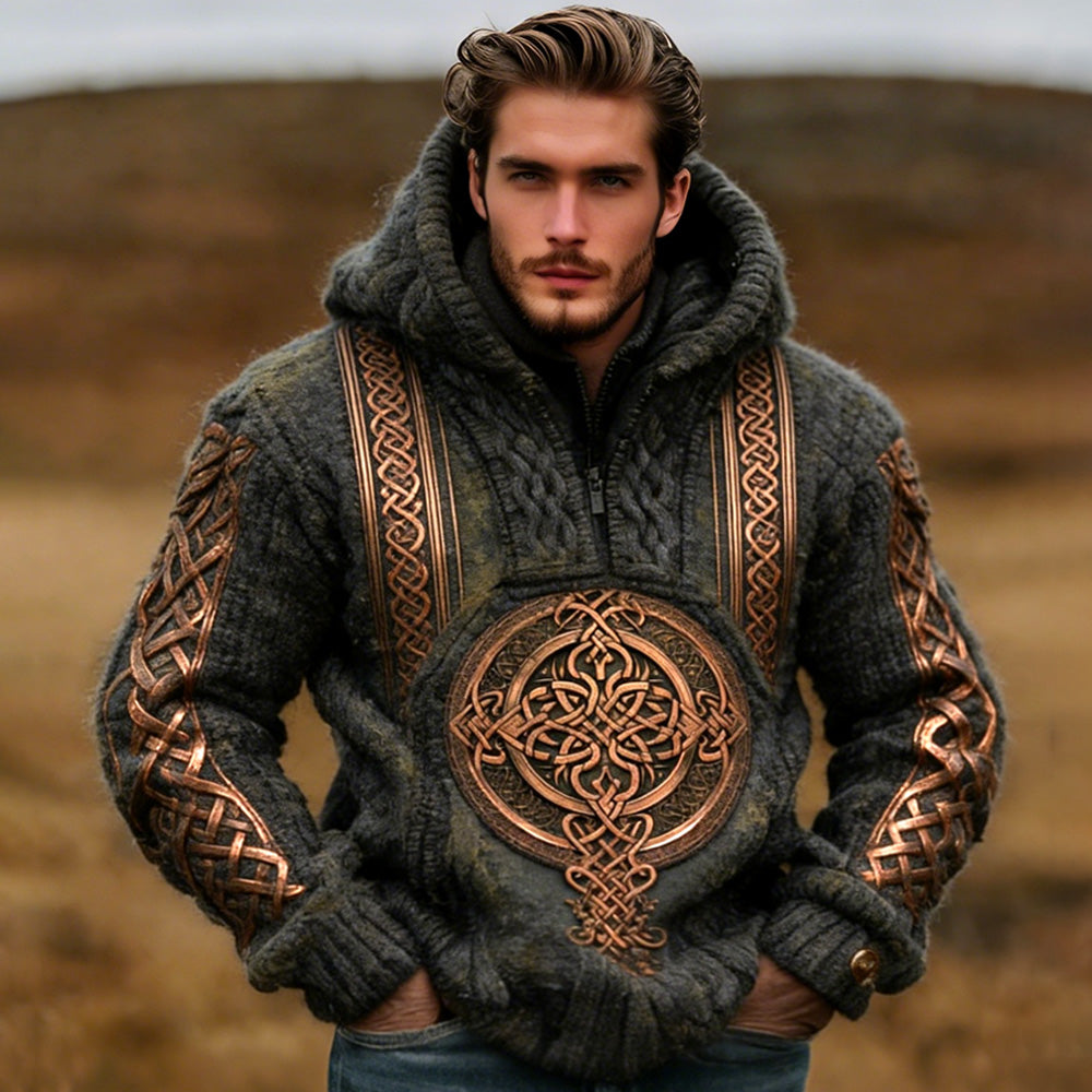 Men's Retro Viking Celtic Knot Embroidered Print Hooddie elevenforest