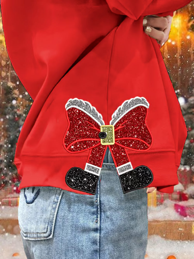 Comstylish Women's Shiny Christmas Side Bow Print Casual Sweatshirt