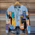 Colorful Cartoon Cat Pattern Women's Cardigan elevenforest