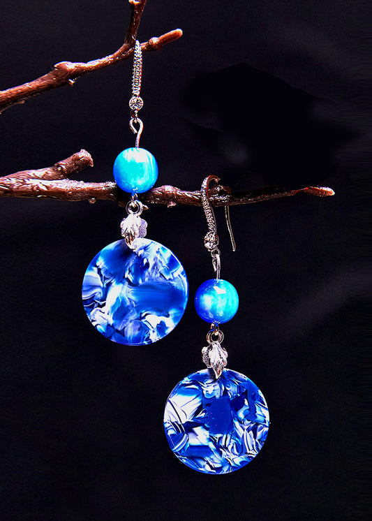 Style Peacock Blue Paitings Jade Drop Earrings
