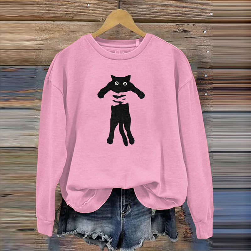 Women's Hugging Black Cat Abstract Art Painting Sweatshirt elevenforest