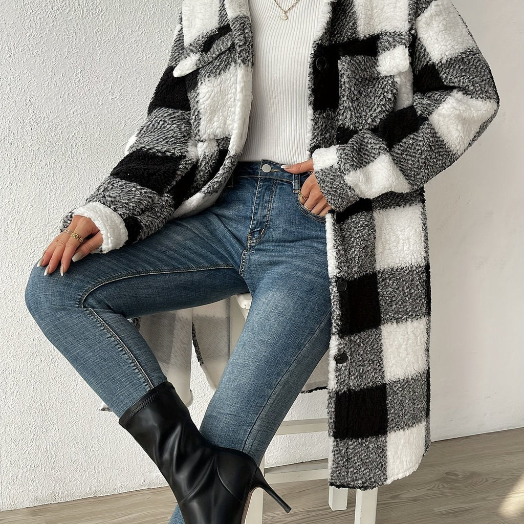LM | Stylish plaid teddy coat