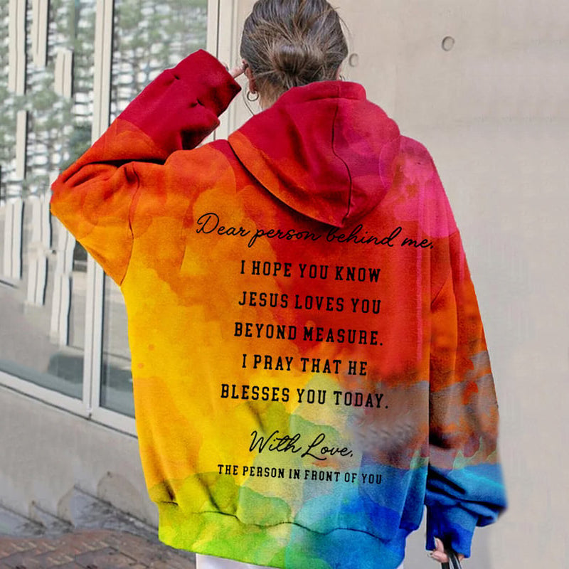 Comstylish Women's Dear Person Behind Me Jesus Loves You Beyond Print Hoodie