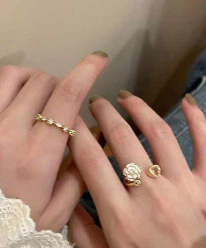 Camellia Heart Ring Design Open Adjustable Finger Two-piece Set