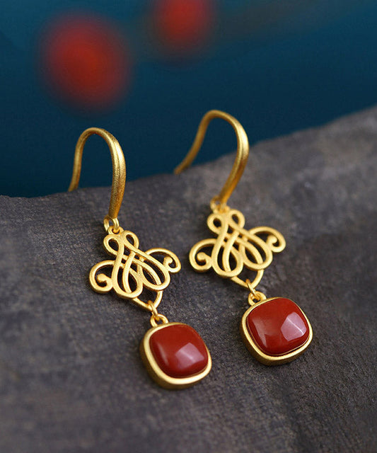 Red Sterling Silver Agate Butterfly Drop Earrings