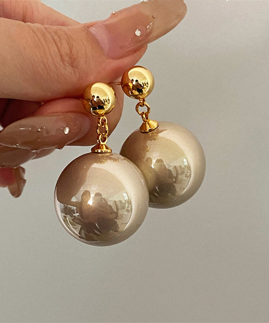 Champagne Metal Overgild Pearl Drop Earrings