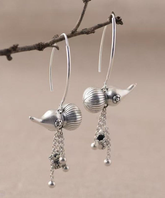 Retro Silk Sterling Silver Calabash Tassel Drop Earrings