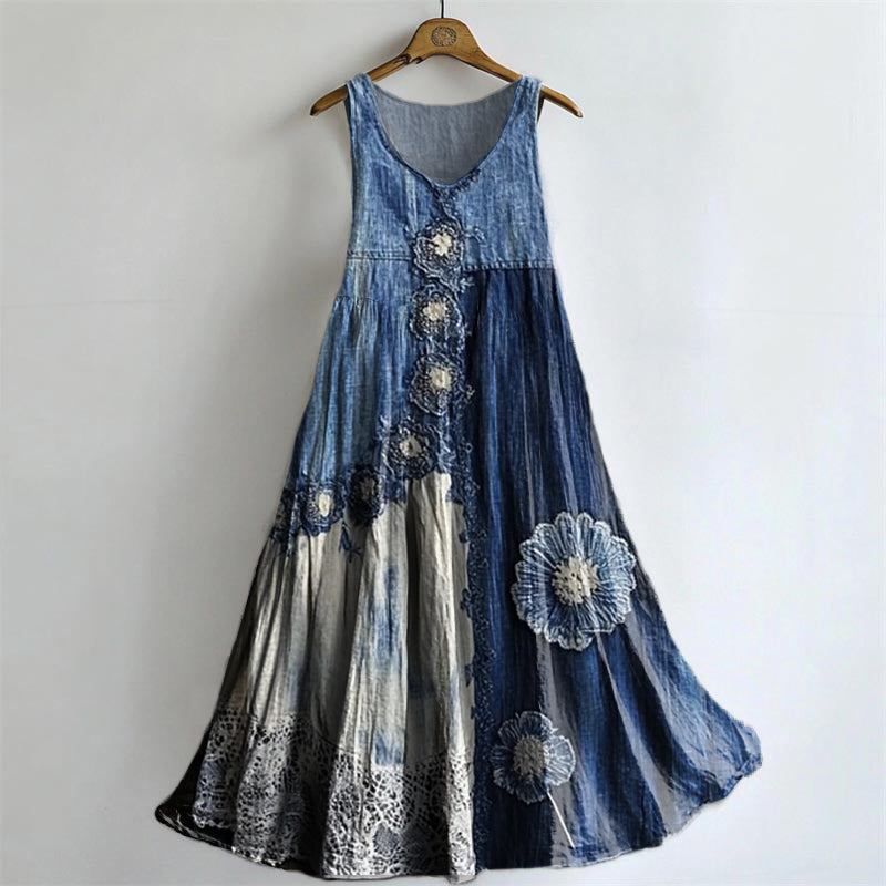 Women's Floral Colorblocking Pattern Art Print Round Neck Sleeveless C