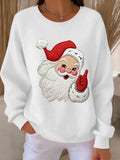 Comstylish Women's Christmas Santa Claus Art Print Ribbed Round-neck Sweatshirt