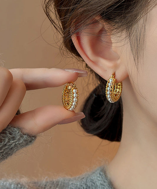 Gold Copper Overgild Pearl Hoop Earrings