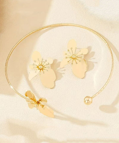 Art Gold Copper Alloy Stud Earrings and Choker Two-piece Set