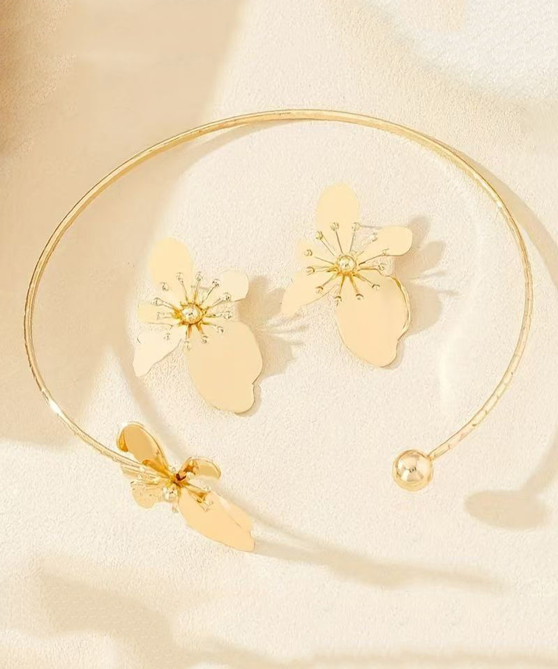 Art Gold Copper Alloy Stud Earrings and Choker Two-piece Set