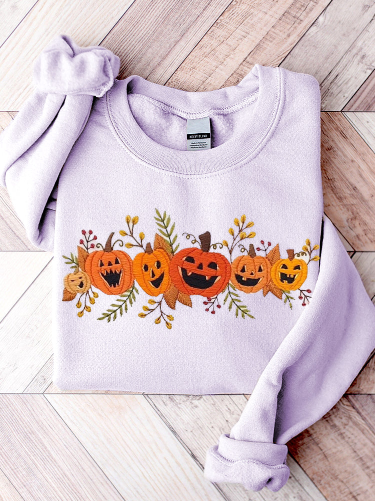 Comstylish Women's Halloween Pumpkin Embroidery Pattern Sweatshirt