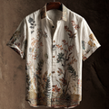 Bohemian Style Plant And Flower Pattern Men's Retro Cotton And Linen Shirt artswardrobe