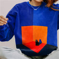 Art Cat Print Round Neck Long Sleeve Sweatshirt elevenforest