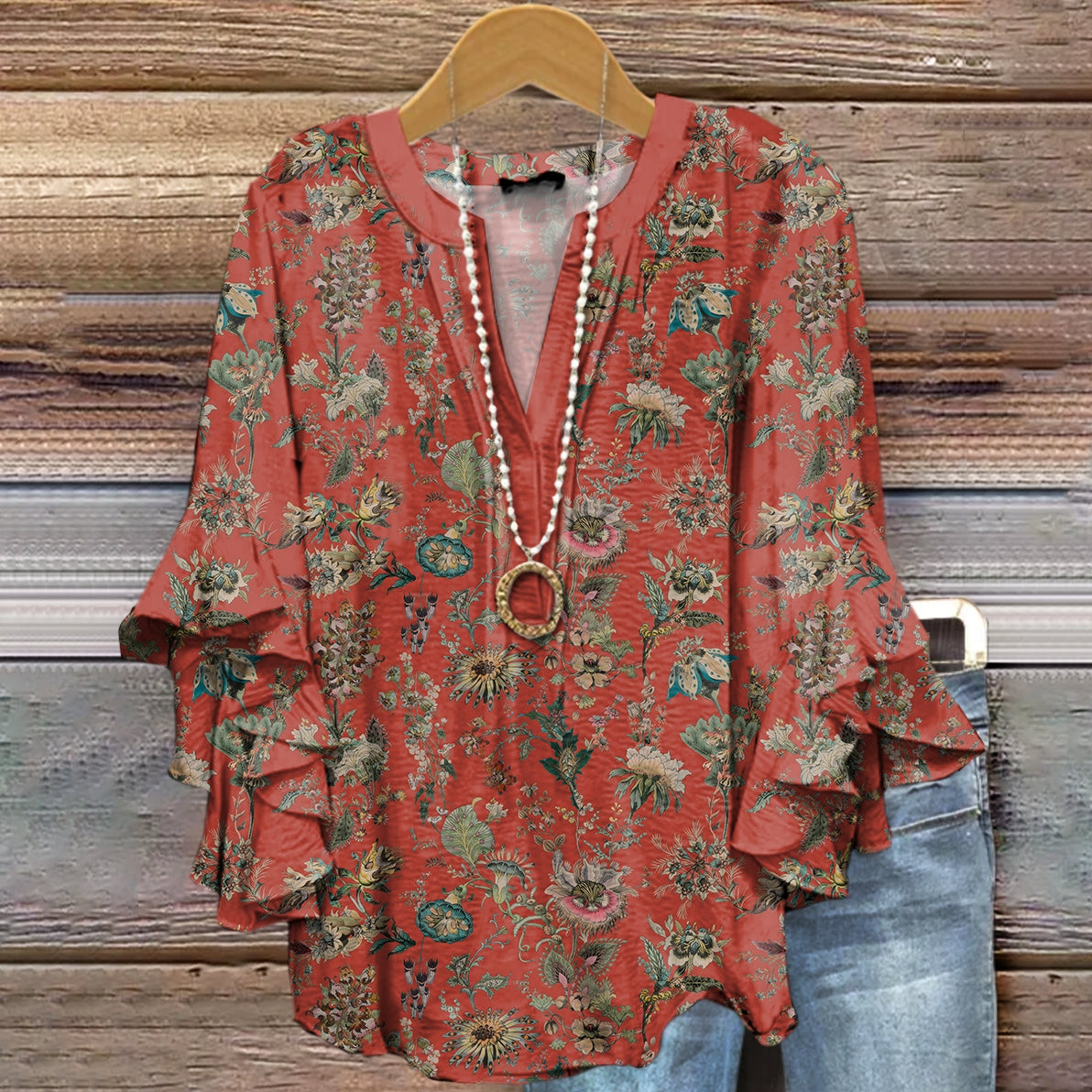 Women's Floral Pattern Art Print Cotton Linen Casual Shirt