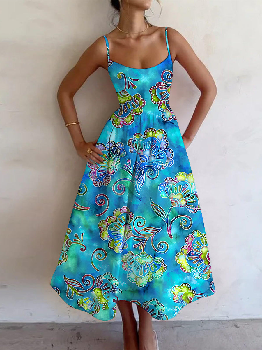 Women's Vacation Retro Multicolor Pattern Art Print Dress