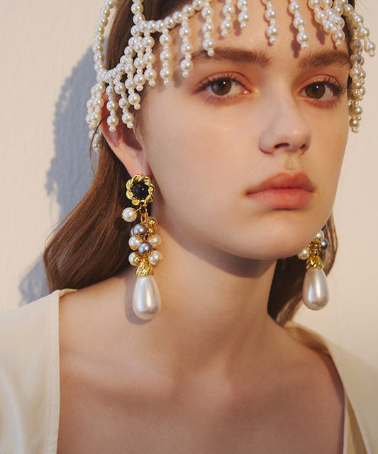 Exaggeration Gold Grape Bunches Pearl Water Drop Alloy Drop Earrings