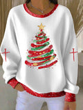 Comstylish Women's Casual Pink Christmas Tree Textured Sweatshirt