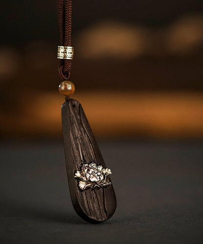 Fine Black Hand Knitting Peony Water Drop Pendant Necklace
