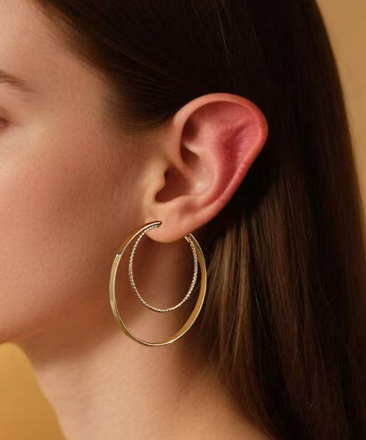 Oversize Gold Stainless Steel Overgild Double-loop Hoop Earrings