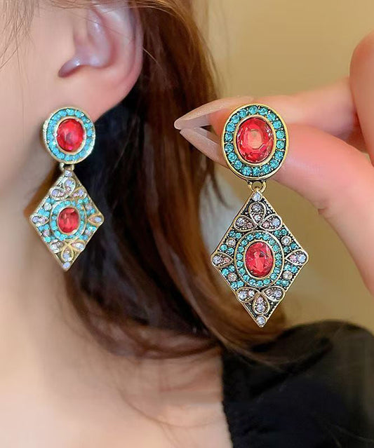 Blue Alloy Zircon Crystal Diamond Shaped Drop Earrings