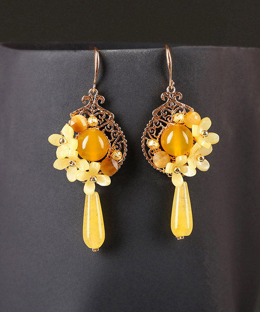 Unique Yellow Jade Sterling Silver Yellow Agate Drop Earrings