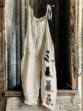 Cats Embroidery Pattern Linen Blend Casual Jumpsuit elevenforest