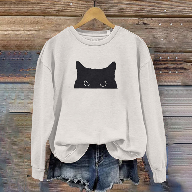 Women's Black Cat Abstract Art Painting Sweatshirt elevenforest